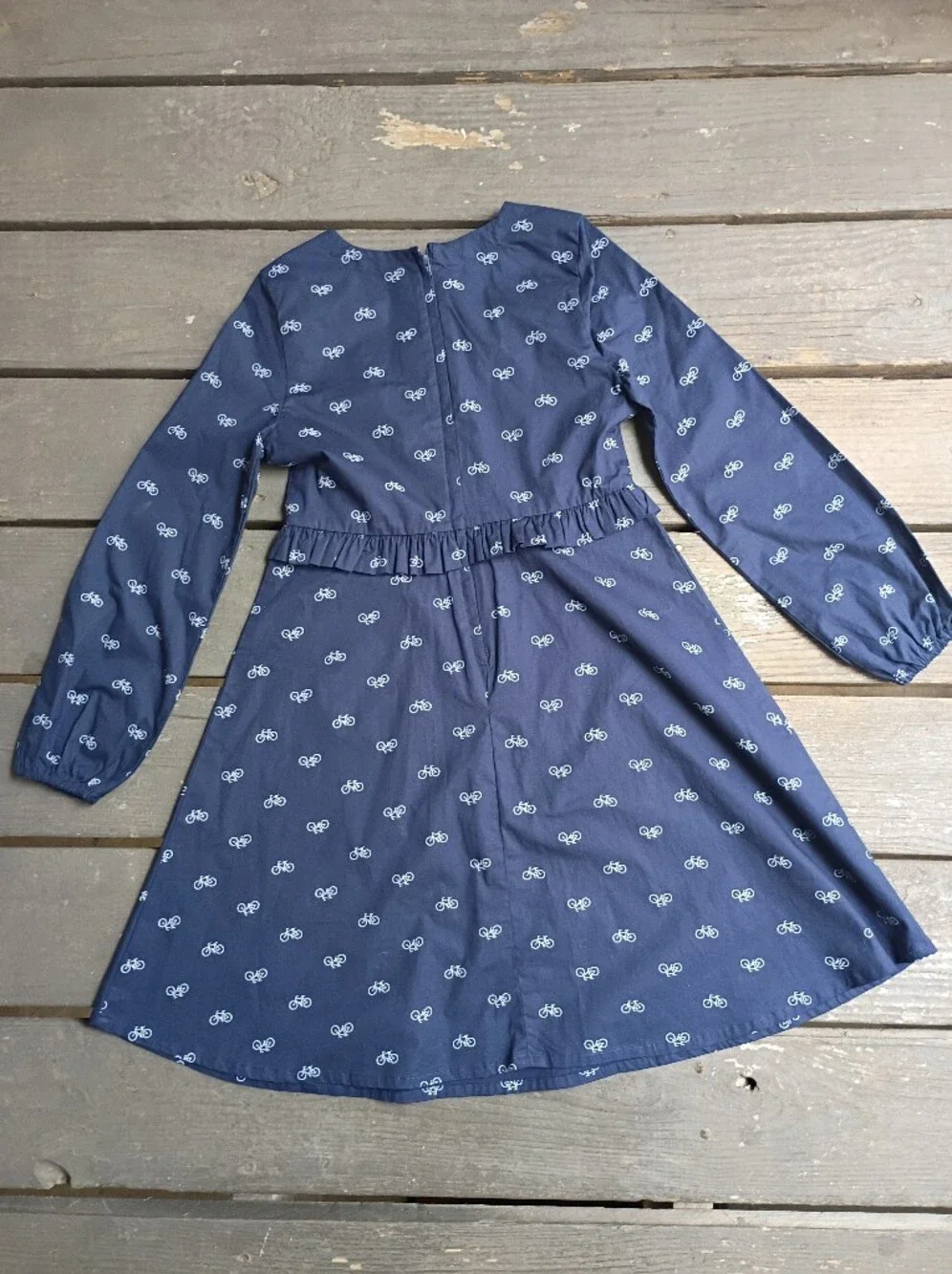 Hope & Henry Girls Organic Cotton Navy Long-Sleeve Bicycle Print Dress Size 12
